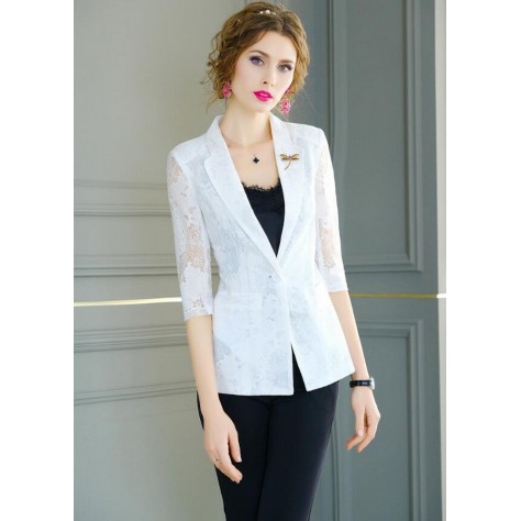 L395 Custom Made to order Lace 3/4 Sleeves Lace Slim Blazer Coat Jacket Regular Size XS S M L XL & Plus size 1x-10x (SZ16-52)