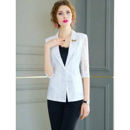 L395 Custom Made to order Lace 3/4 Sleeves Lace Slim Blazer Coat Jacket Regular Size XS S M L XL & Plus size 1x-10x (SZ16-52)