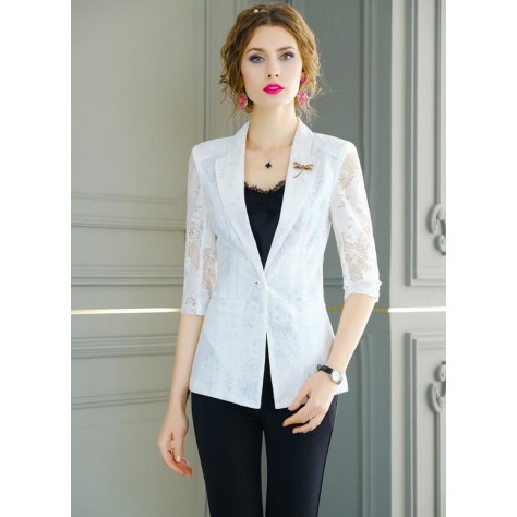 L395 Custom Made to order Lace 3/4 Sleeves Lace Slim Blazer Coat Jacket Regular Size XS S M L XL & Plus size 1x-10x (SZ16-52)