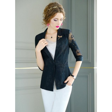 L395 Custom Made to order Lace 3/4 Sleeves Lace Slim Blazer Coat Jacket Regular Size XS S M L XL & Plus size 1x-10x (SZ16-52)