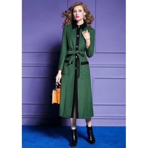 L396 Custom Made to order Woolblend Single-Breasted Belted Overcoat Coat Regular Size XS S M L XL & Plus size 1x-10x (SZ16-52)