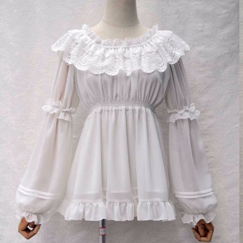 L40 Chiffon Empire  Waist Shirt Lolita Gothic Blouse Regular Size XS S M L XL & Plus size 1x-10x (SZ16-52)