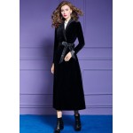 L400 Custom Made to order Velvet Elegant Belted Long Trench Coat New Regular Size XS S M L XL & Plus size 1x-10x (SZ16-52)