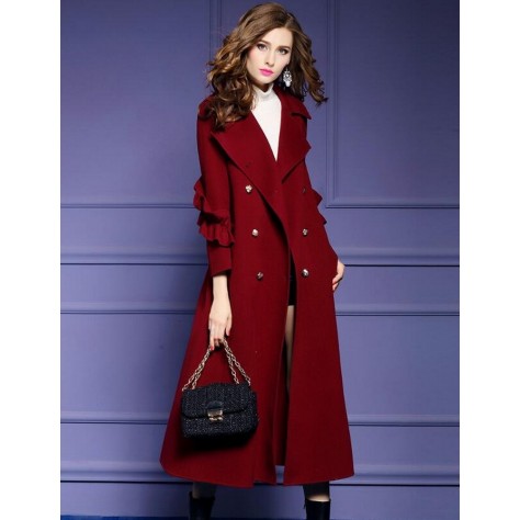 L402 Custom Made to order Woolblend Lapel Double Breasted Long Overcoat Coat Regular Size XS S M L XL & Plus size 1x-10x (SZ16-52)