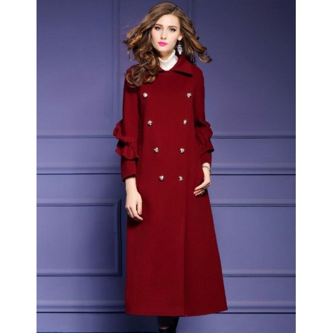 L402 Custom Made to order Woolblend Lapel Double Breasted Long Overcoat Coat Regular Size XS S M L XL & Plus size 1x-10x (SZ16-52)