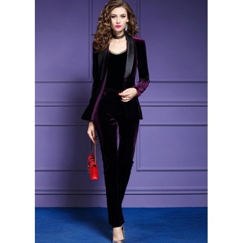 L403 Custom Made to order Velvet Lapel Blazer Jacket Velvet pants 2-Piece Regular Size XS S M L XL & Plus size 1x-10x (SZ16-52)