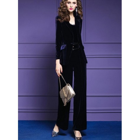 L406 Custom Made to order Velvet Lapel Blazer Wide Leg Pants 2 Piece Regular Size XS S M L XL & Plus size 1x-10x (SZ16-52)