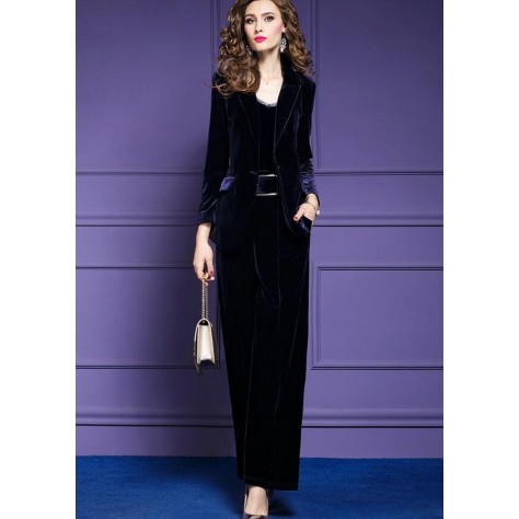 L406 Custom Made to order Velvet Lapel Blazer Wide Leg Pants 2 Piece Regular Size XS S M L XL & Plus size 1x-10x (SZ16-52)