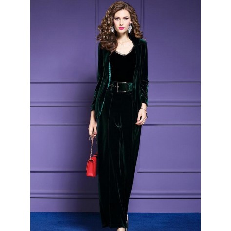 L406 Custom Made to order Velvet Lapel Blazer Wide Leg Pants 2 Piece Regular Size XS S M L XL & Plus size 1x-10x (SZ16-52)