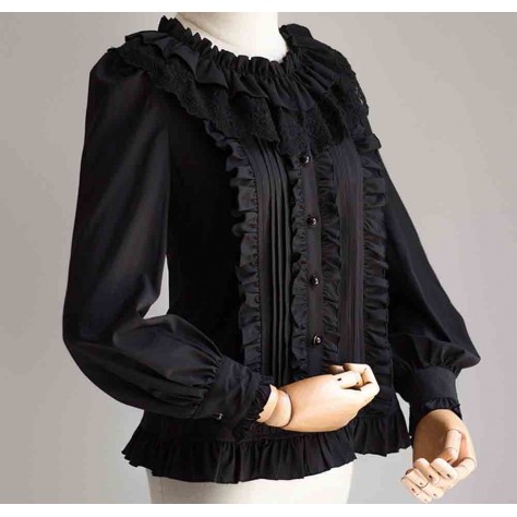 L41 Spandex cotton Poplin Collarles Lolita Gothic Blouse Shirt Regular Size XS S M L XL & Plus size 1x-10x (SZ16-52)