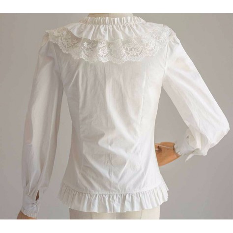 L41 Spandex cotton Poplin Collarles Lolita Gothic Blouse Shirt Regular Size XS S M L XL & Plus size 1x-10x (SZ16-52)