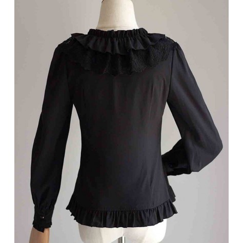 L41 Spandex cotton Poplin Collarles Lolita Gothic Blouse Shirt Regular Size XS S M L XL & Plus size 1x-10x (SZ16-52)