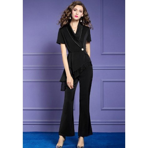 L410 Custom Made to order Satin Short Sleeve Irregular Blazer Pant Suit New Regular Size XS S M L XL & Plus size 1x-10x (SZ16-52)