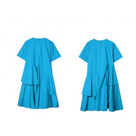 L418 Custom Made to order Spandex cotton Poplin Asymmetric Ruffle Loose A-Line Mini Dress Regular Size XS S M L XL & Plus size 1x-10x (SZ16-52)