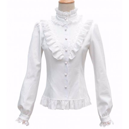 L42 Chiffon Stand-Up Collar Lolita Gothic Blouse Regular Size XS S M L XL & Plus size 1x-10x (SZ16-52)