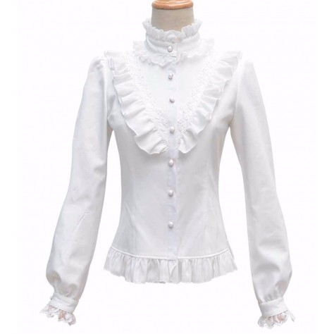 L42 Chiffon Stand-Up Collar Lolita Gothic Blouse Regular Size XS S M L XL & Plus size 1x-10x (SZ16-52)