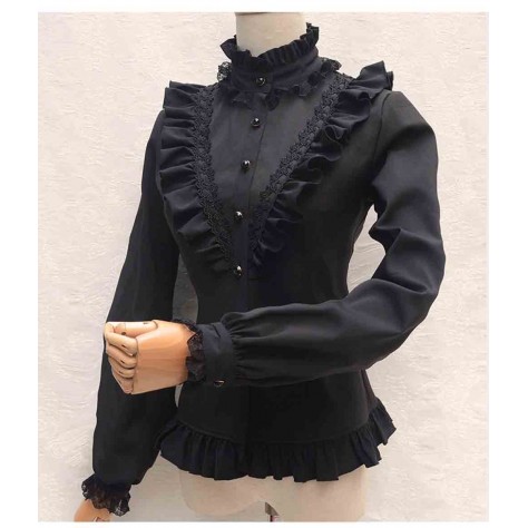 L42 Chiffon Stand-Up Collar Lolita Gothic Blouse Regular Size XS S M L XL & Plus size 1x-10x (SZ16-52)