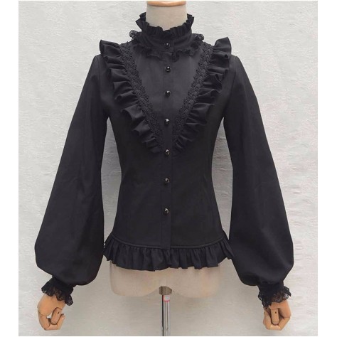 L42 Chiffon Stand-Up Collar Lolita Gothic Blouse Regular Size XS S M L XL & Plus size 1x-10x (SZ16-52)