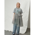 L421 Custom Made to order Tulle Irregular Mesh Sheer Pleated Casual Dress Regular Size XS S M L XL & Plus size 1x-10x (SZ16-52)