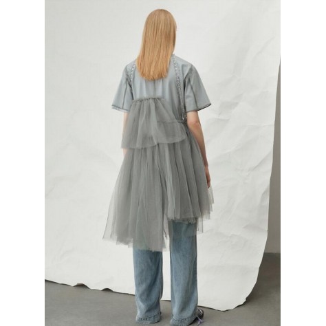 L421 Custom Made to order Tulle Irregular Mesh Sheer Pleated Casual Dress Regular Size XS S M L XL & Plus size 1x-10x (SZ16-52)