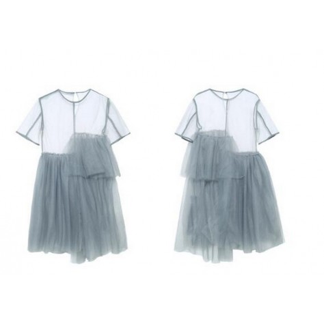 L421 Custom Made to order Tulle Irregular Mesh Sheer Pleated Casual Dress Regular Size XS S M L XL & Plus size 1x-10x (SZ16-52)