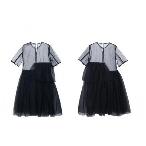 L421 Custom Made to order Tulle Irregular Mesh Sheer Pleated Casual Dress Regular Size XS S M L XL & Plus size 1x-10x (SZ16-52)