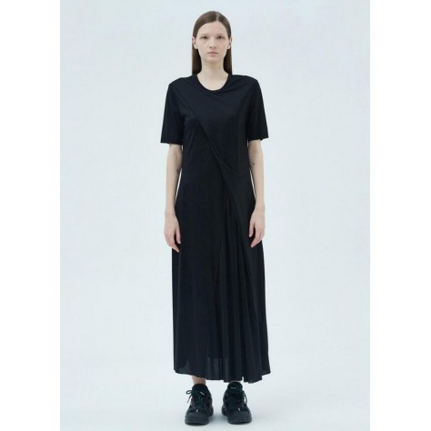 L422 Custom Made to order Cotton blend Jersey Crew Neck Irregular Casual Long Dress New Regular Size XS S M L XL & Plus size 1x-10x (SZ16-52)