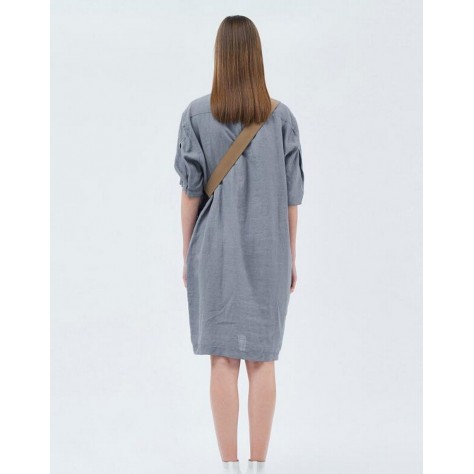 L425 Custom Made to order Linen Crew Neck Half Sleeve Linen Shift Dress Regular Size XS S M L XL & Plus size 1x-10x (SZ16-52)