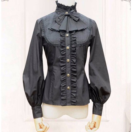 L43 Spandex cotton Poplin High Neck Lolita Gothic Blouse Shirt Regular Size XS S M L XL & Plus size 1x-10x (SZ16-52)