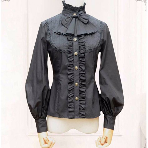 L43 Spandex cotton Poplin High Neck Lolita Gothic Blouse Shirt Regular Size XS S M L XL & Plus size 1x-10x (SZ16-52)