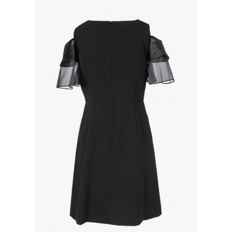 L435 Custom Made to order Polyester V-Neck Cold Shoulder Sleeve Ruffle Dress Regular Size XS S M L XL & Plus size 1x-10x (SZ16-52)