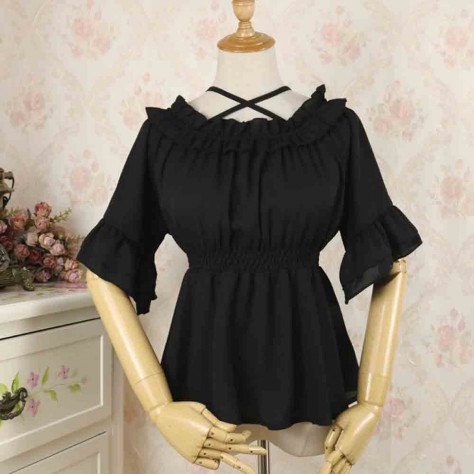 L44 Chiffon Off Shoulders Lolita Gothic Blouse Regular Size XS S M L XL & Plus size 1x-10x (SZ16-52)