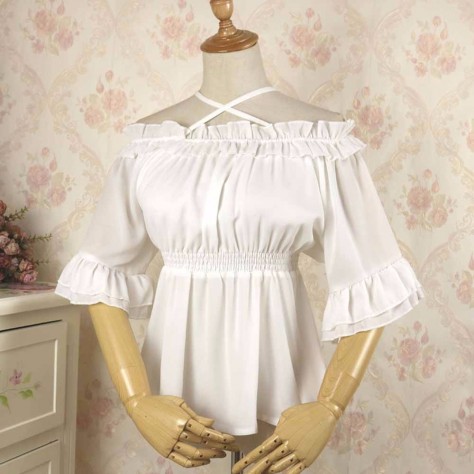 L44 Chiffon Off Shoulders Lolita Gothic Blouse Regular Size XS S M L XL & Plus size 1x-10x (SZ16-52)