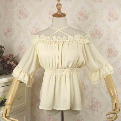 L44 Chiffon Off Shoulders Lolita Gothic Blouse Regular Size XS S M L XL & Plus size 1x-10x (SZ16-52)