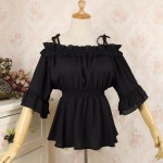 L44 Chiffon Off Shoulders Lolita Gothic Blouse Regular Size XS S M L XL & Plus size 1x-10x (SZ16-52)