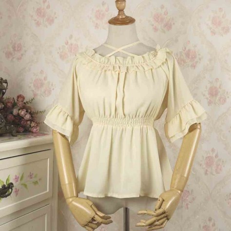 L44 Chiffon Off Shoulders Lolita Gothic Blouse Regular Size XS S M L XL & Plus size 1x-10x (SZ16-52)