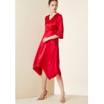 L443 Custom Made to order Satin Double-V-Neck Midi Asymmetric Dress Regular Size XS S M L XL & Plus size 1x-10x (SZ16-52)