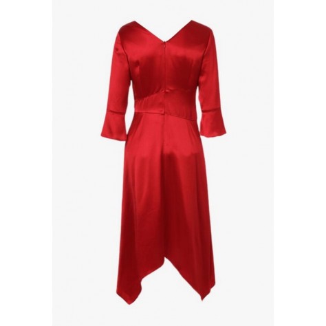 L443 Custom Made to order Satin Double-V-Neck Midi Asymmetric Dress Regular Size XS S M L XL & Plus size 1x-10x (SZ16-52)