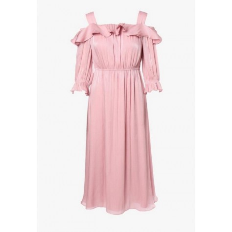 L445 Custom Made to order Satin Ruffle Cold Shoulder Sleeve Party Dress Regular Size XS S M L XL & Plus size 1x-10x (SZ16-52)