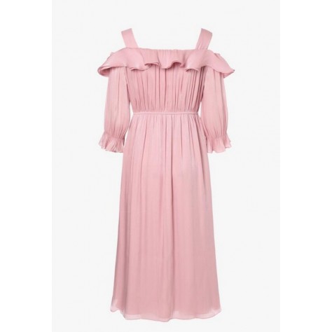 L445 Custom Made to order Satin Ruffle Cold Shoulder Sleeve Party Dress Regular Size XS S M L XL & Plus size 1x-10x (SZ16-52)