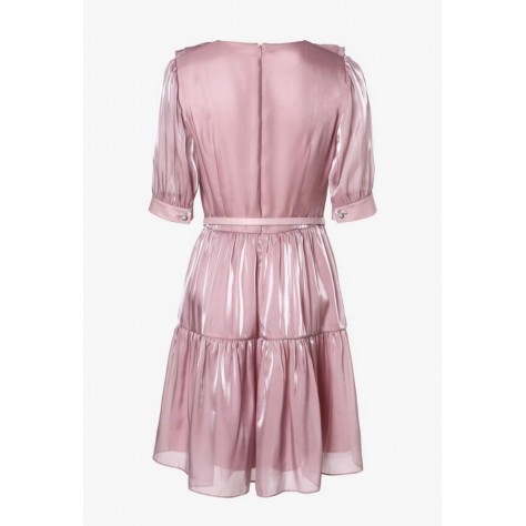 L446 Custom Made to order Satin V-Neck Ruffle A-Line Pleated Mini Dress Regular Size XS S M L XL & Plus size 1x-10x (SZ16-52)