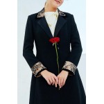 L453 Custom Made to order Polyester Lapel Lace Patchwork Beaded Trench Coat Regular Size XS S M L XL & Plus size 1x-10x (SZ16-52)