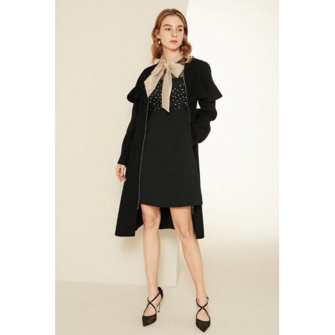 L457 Custom Made to order Woolblend Elegant Ruffle Mid-Length Overcoat Coat Regular Size XS S M L XL & Plus size 1x-10x (SZ16-52)