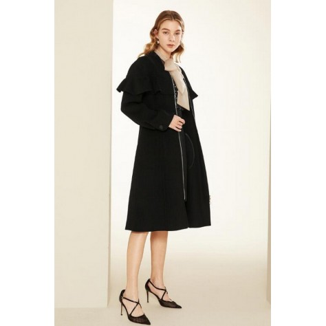 L457 Custom Made to order Woolblend Elegant Ruffle Mid-Length Overcoat Coat Regular Size XS S M L XL & Plus size 1x-10x (SZ16-52)