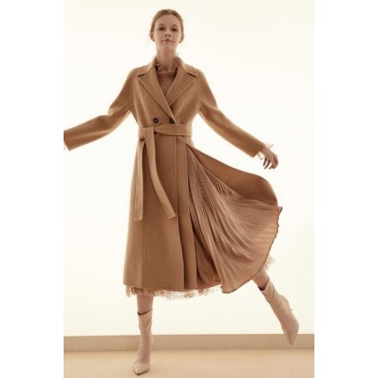 L459 Custom Made to order Woolblend Asymmetrical Belted Wool Long Coat Camel Regular Size XS S M L XL & Plus size 1x-10x (SZ16-52)