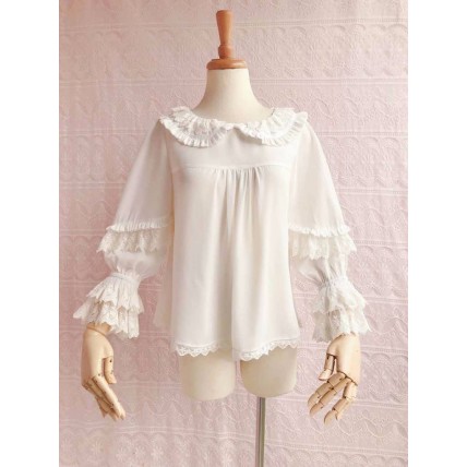 L46 Lace&Chiffon Balloon Sleeves Lolita Gothic Blouse Shirt Regular Size XS S M L XL & Plus size 1x-10x (SZ16-52)