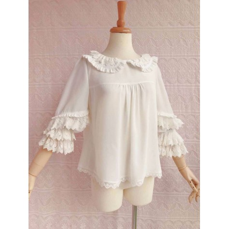 L46 Lace&Chiffon Balloon Sleeves Lolita Gothic Blouse Shirt Regular Size XS S M L XL & Plus size 1x-10x (SZ16-52)