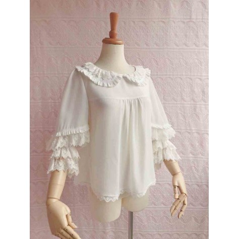 L46 Lace&Chiffon Balloon Sleeves Lolita Gothic Blouse Shirt Regular Size XS S M L XL & Plus size 1x-10x (SZ16-52)