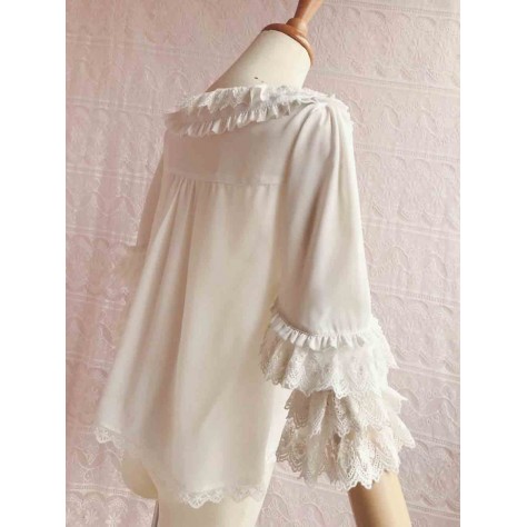 L46 Lace&Chiffon Balloon Sleeves Lolita Gothic Blouse Shirt Regular Size XS S M L XL & Plus size 1x-10x (SZ16-52)