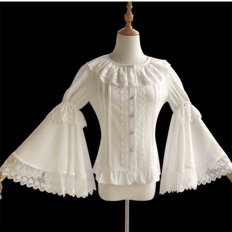 L49 Lace&Chiffon TOP Ruffle Flared Sleeve Lolita Gothic Shirt Regular Size XS S M L XL & Plus size 1x-10x (SZ16-52)